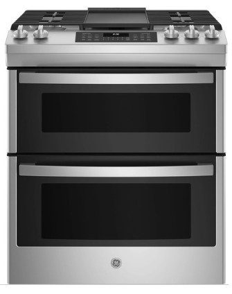 NEW GE® 30" Slide-In Front Control Gas Double Oven Range Stainless Steel - JCGSS86SPSS